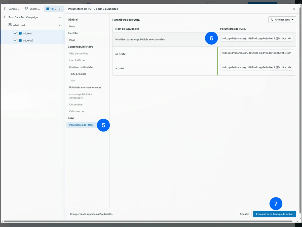 Meta Ads Manager - Enter URL parameters